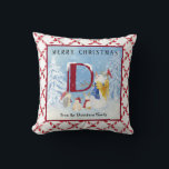 Monogram Letter D Cute Angel Snowman Christmas Cushion<br><div class="desc">Bright and cheerful Christmas and winter seasonal home decor is easy with this Monogram Letter D Cute Angel Snowman Christmas. A snowy winter day is the setting for these cute angel snowman and his friends the woodland creatures. The forest is full of snow covered trees and there is great cheer...</div>