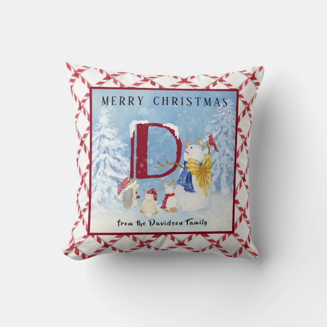 Monogram Letter D Cute Angel Snowman Christmas Cushion (Front)