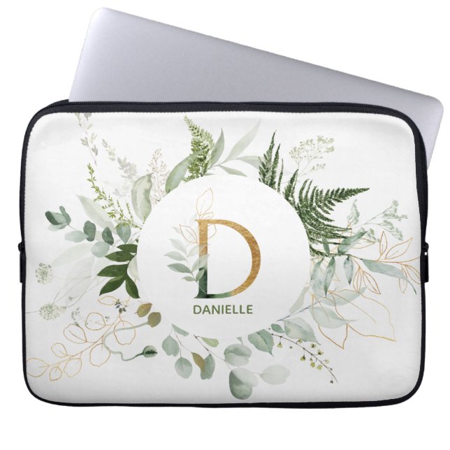 Monogram Letter D Fern & Succulent Laptop Sleeve (Front)