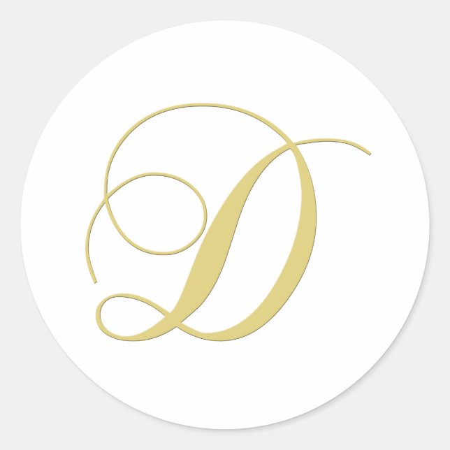 Monogram Letter D Golden Single Classic Round Sticker (Front)