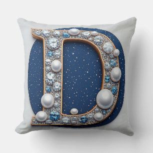 Monogram Letter D Navy Pearl Accent Cushion
