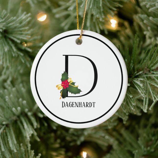 Monogram Letter D Personalised Christmas Ceramic Tree Decoration (Tree)