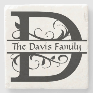 Monogram Letter D Personalised Stone Coaster