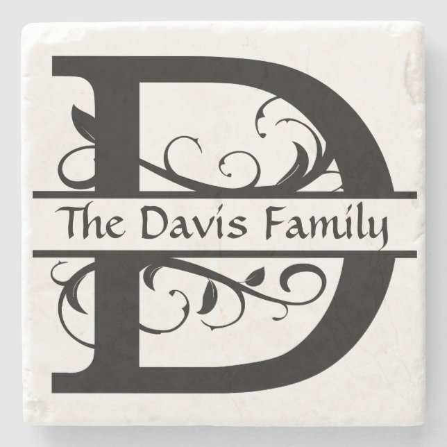 Monogram Letter D Personalised Stone Coaster (Front)