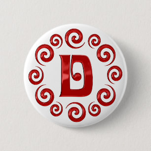 Monogram Letter D Red 6 Cm Round Badge