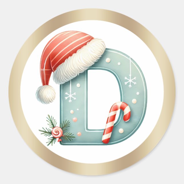 Monogram letter D, Santa hat Christmas  Sticker (Front)
