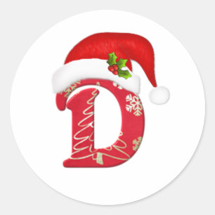 Monogram letter D, Santa hat Christmas  Sticker