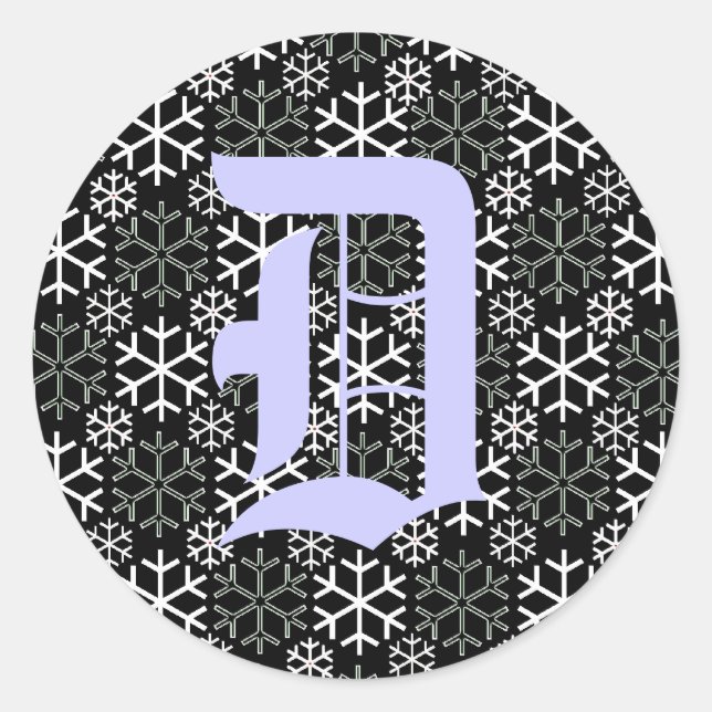 monogram Letter D Snowflakes Sticker (Front)