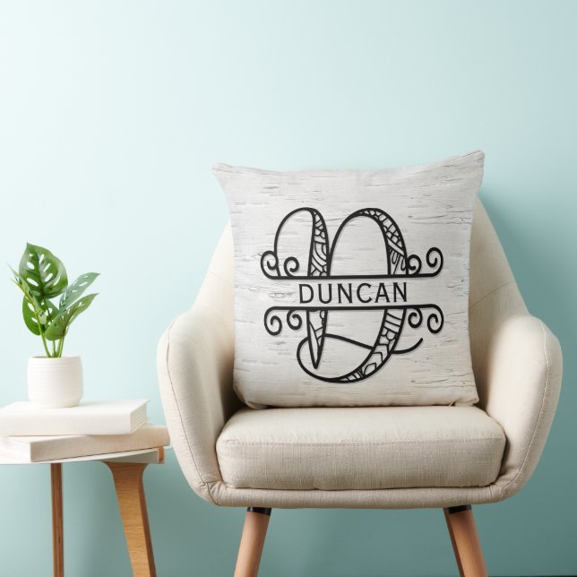 Monogram Letter D with Family Name Cushion (Chair)