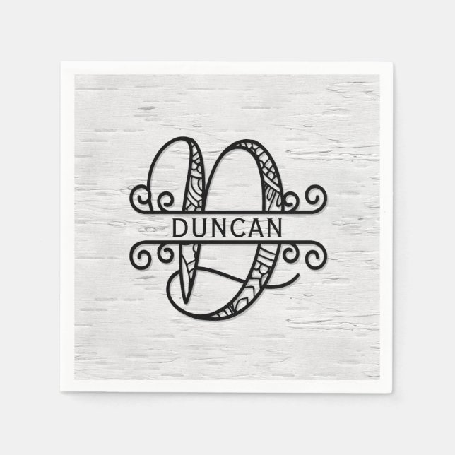 Monogram Letter D with Family Name  Napkin (Front)
