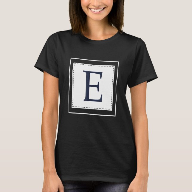 Monogram Letter E Alphabet E Initial Navy Blue T-Shirt (Front)