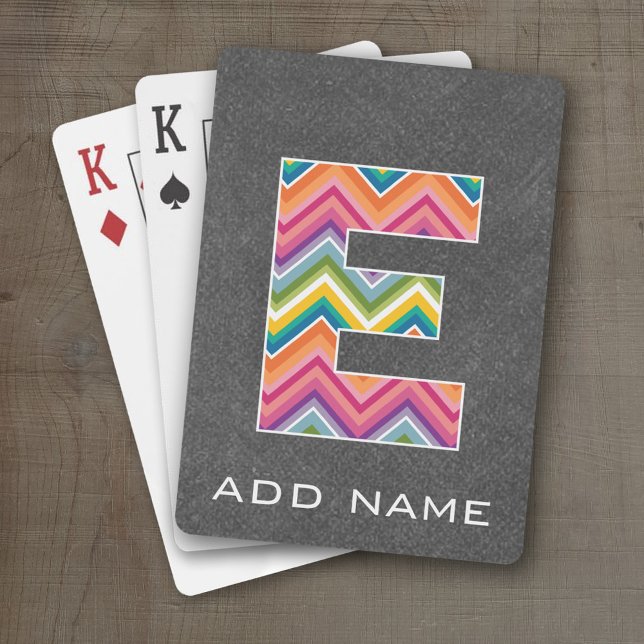 Monogram Letter E - Bright Chevron Chalkboard Playing Cards (Personalized Playing Cards - Large Monogram)
