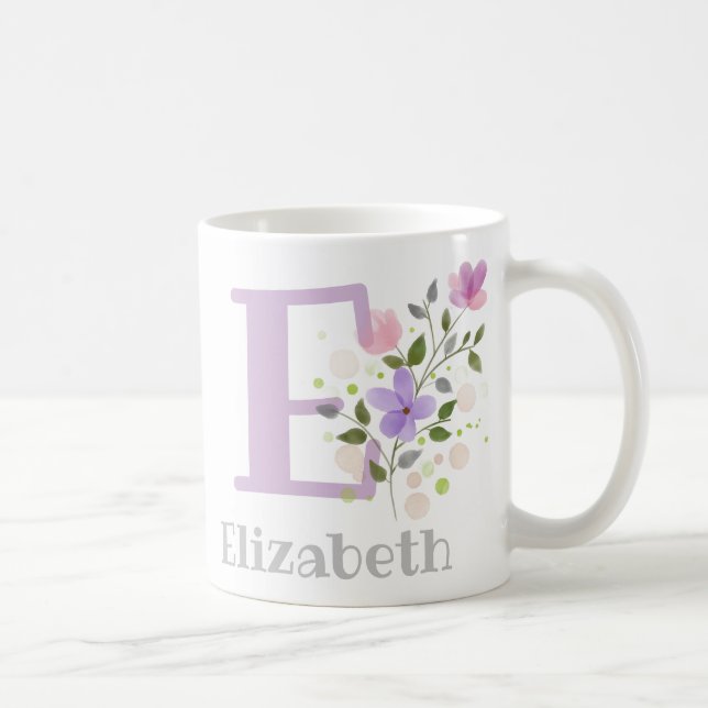 Monogram Letter E & Christian Name Coffee Mug (Right)
