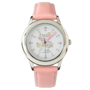 Monogram letter E hearts and flowers Edith custom Watch