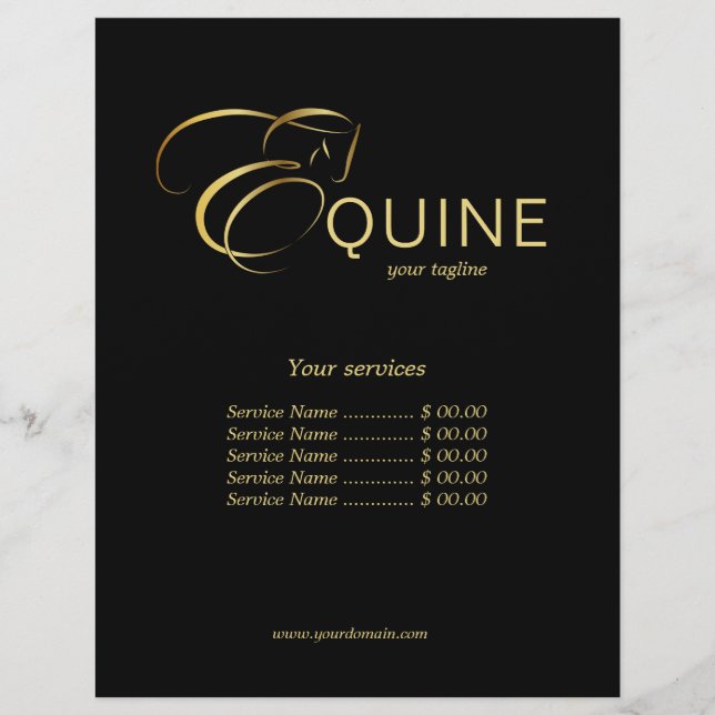 Monogram Letter E Horse in gold colour Flyer (Front)