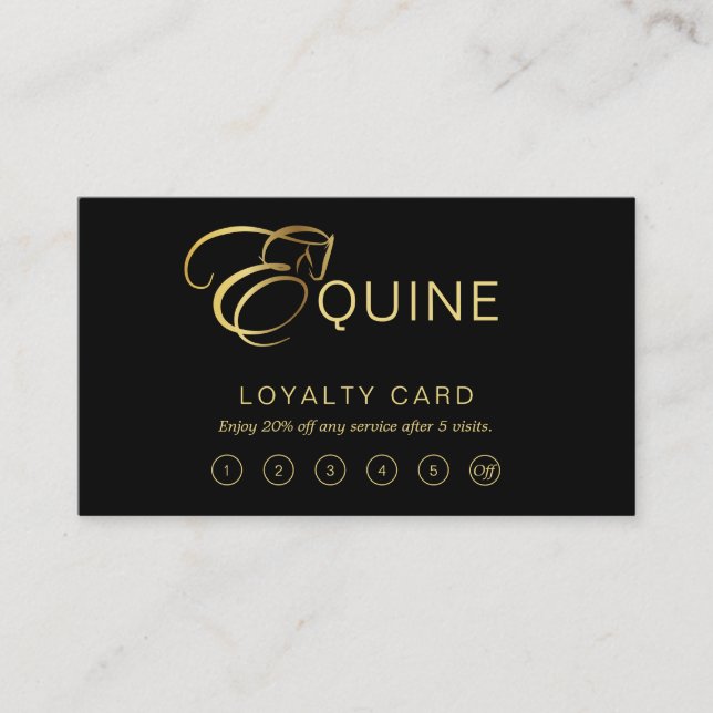 Monogram Letter E Horse in gold colour Loyalty Card (Front)