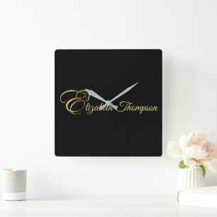 Monogram Letter E Horse in gold colour Square Wall Clock