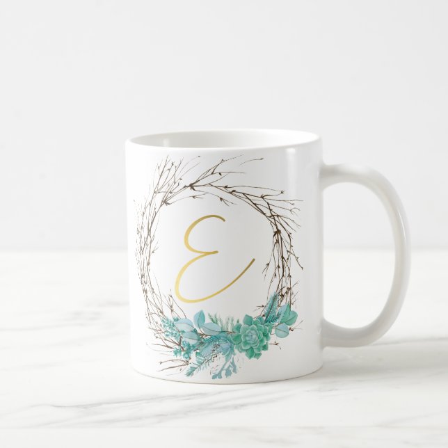 Monogram letter E in wreath Coffee Mug (Right)