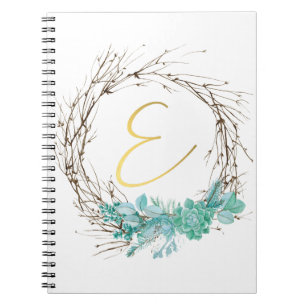 Monogram letter E in wreath Notebook