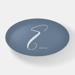 Monogram Letter E Personalised Oval Dusty Blue Paperweight
