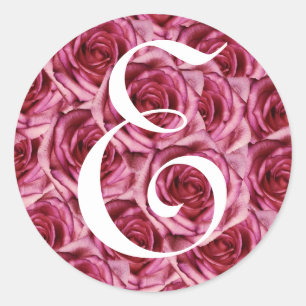 Monogram Letter E Pink Roses Sticker
