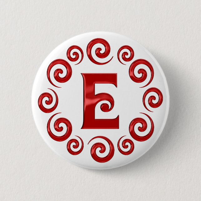 Monogram Letter E Red 6 Cm Round Badge (Front)
