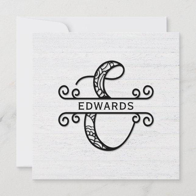 Monogram Letter E with Family Name Card (Front)