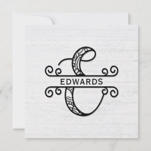 Monogram Letter E with Family Name Card