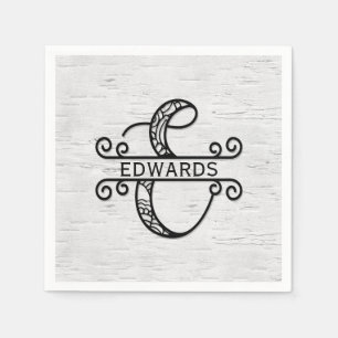 Monogram Letter E with Family Name   Napkin