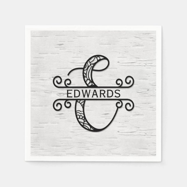 Monogram Letter E with Family Name   Napkin (Front)