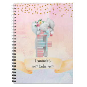 Monogram Letter F Baby Elephant Girl Daily Diary Notebook