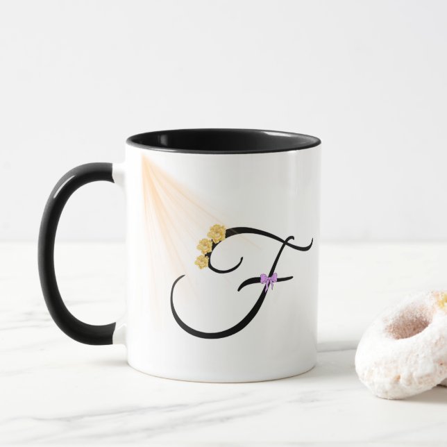 Monogram Letter F Coffee Mug (With Donut)