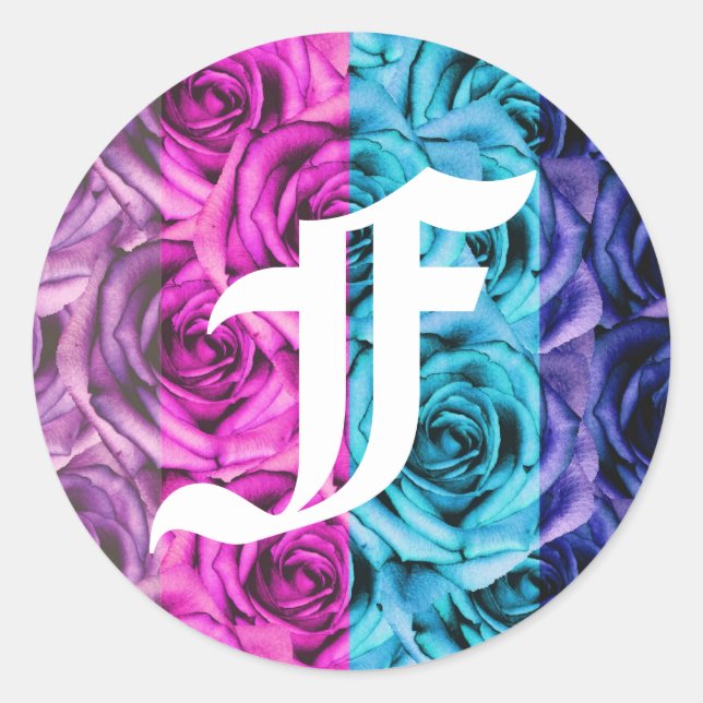 Monogram Letter F Roses Multi Colour Sticker (Front)