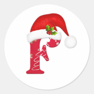 Monogram letter F, Santa hat Christmas  Sticker