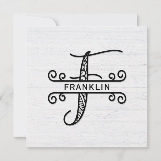 Monogram Letter F with Family Name Note Card (Front)