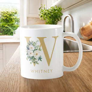 Monogram Letter Floral Initial Name Coffee Mug