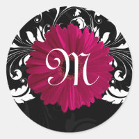 Monogram Letter Fuchsia, Black/White Gerbera Daisy