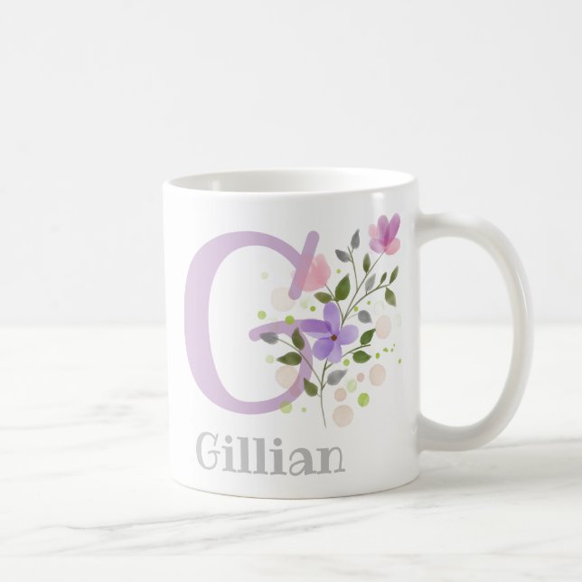Monogram Letter G & Christian Name Coffee Mug (Right)