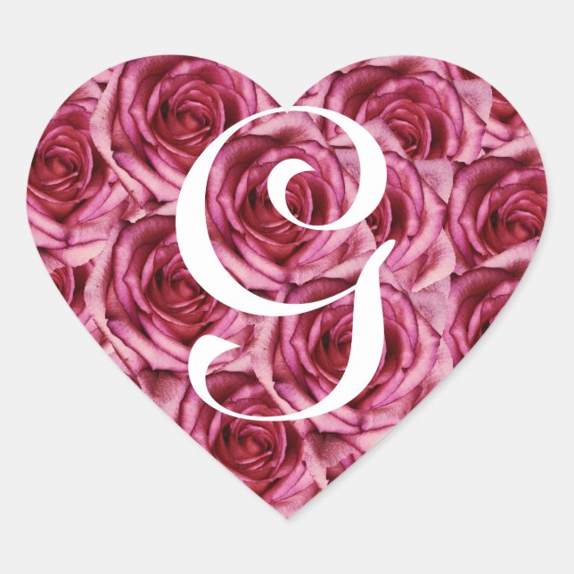 Monogram Letter G Pink Roses Sticker (Front)