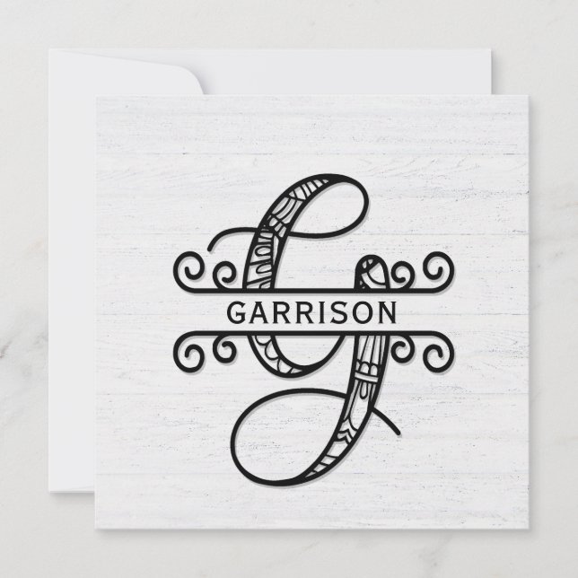 Monogram Letter G with Family Name Card (Front)