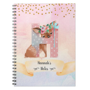 Monogram Letter H Baby Deer Girly Notebook