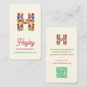 Monogram Letter H Colourful Spring Flowers Garden  Business Card