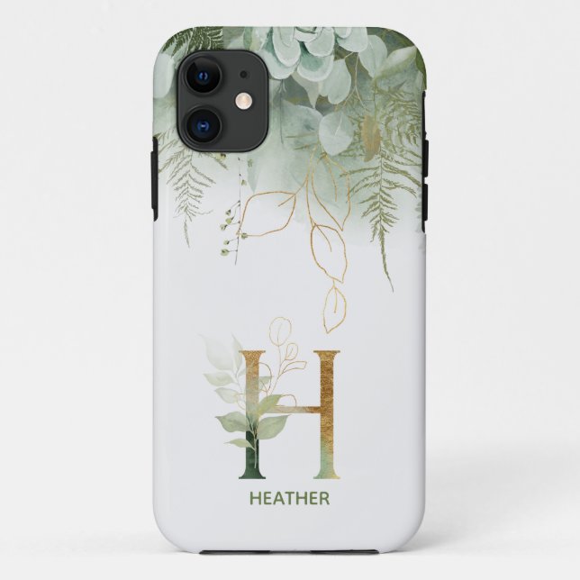 Monogram Letter H Greenery Case-Mate iPhone Case (Back)