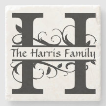 Monogram Letter H Personalised Stone Coaster