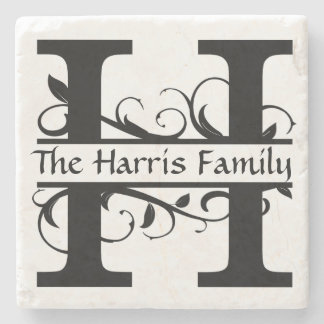 Monogram Letter H Personalised Stone Coaster