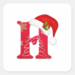 Monogram letter H, Santa hat Christmas  Sticker