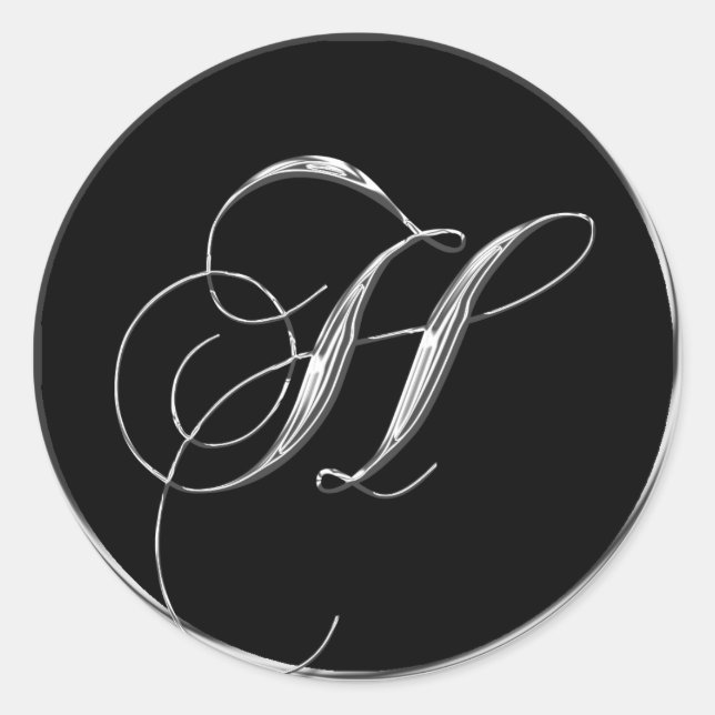 Monogram Letter H Sliver On Black Wedding Seals (Front)