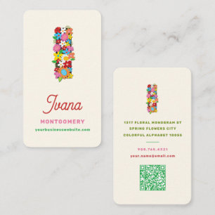 Monogram Letter I Colourful Spring Flowers Garden Business Card