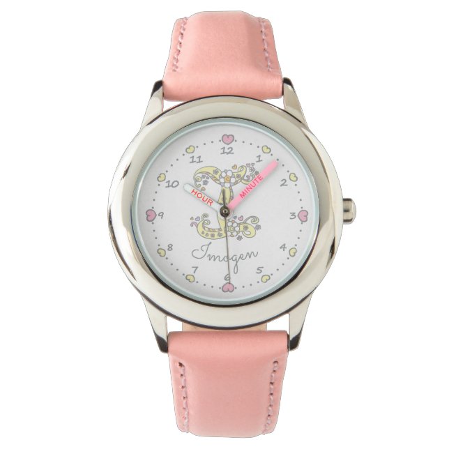 Monogram letter I flower heart custom name Imogen Watch (Front)