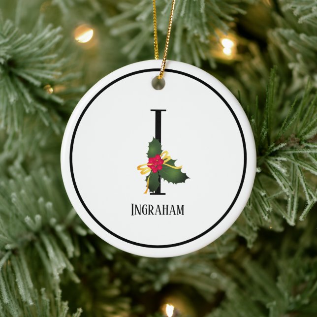 Monogram Letter I Personalised Name Christmas Ceramic Tree Decoration (Tree)